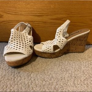WORN ONCE - embroidered, white wedges